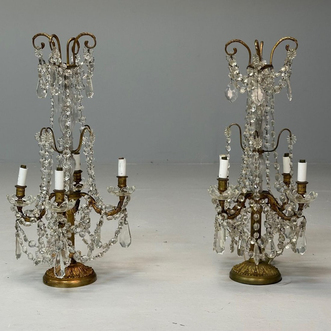 Louis XVI Style, Candelabras, Gilt Bronze, Crystal, France, 1930s - 3