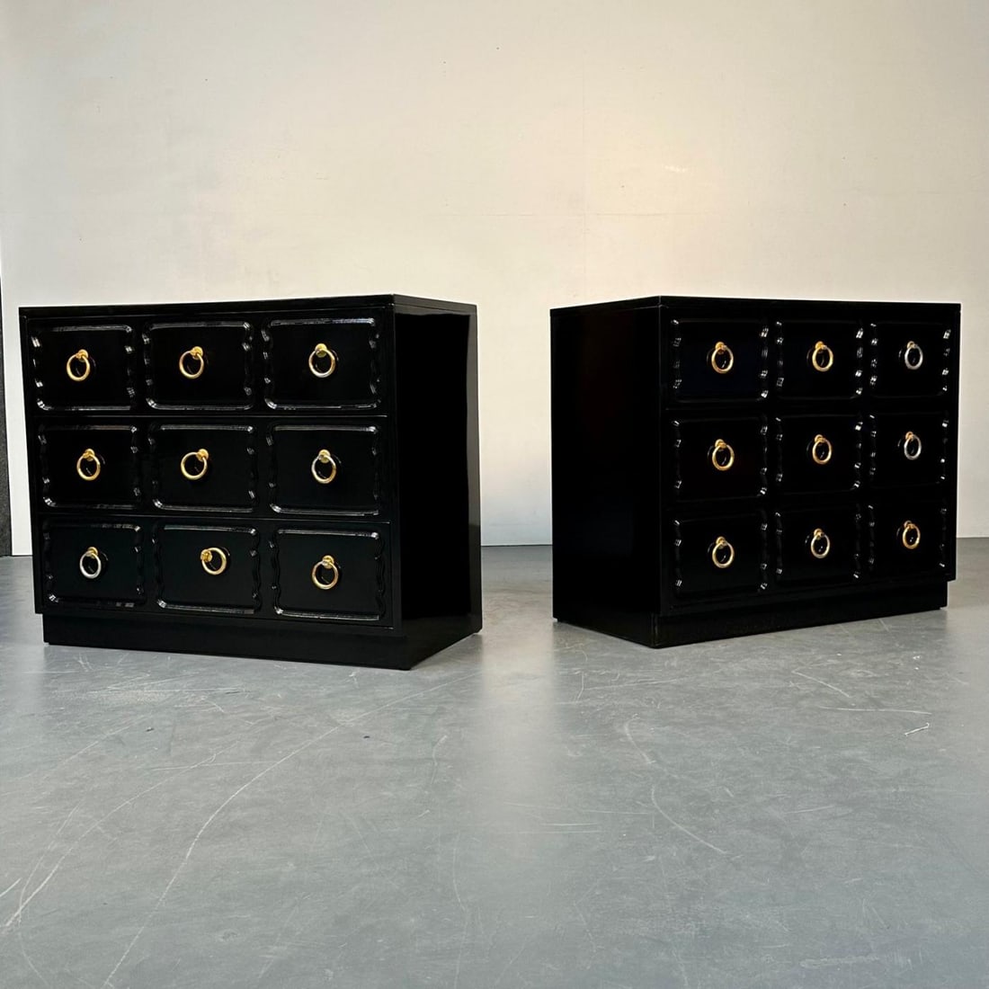 Pair Dorothy Draper for Heritage Style Espana Chests, Nightstands, Black Lacquer - 3