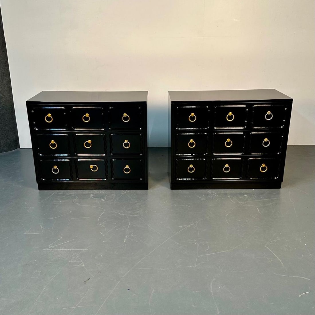 Pair Dorothy Draper for Heritage Style Espana Chests, Nightstands, Black Lacquer - 5