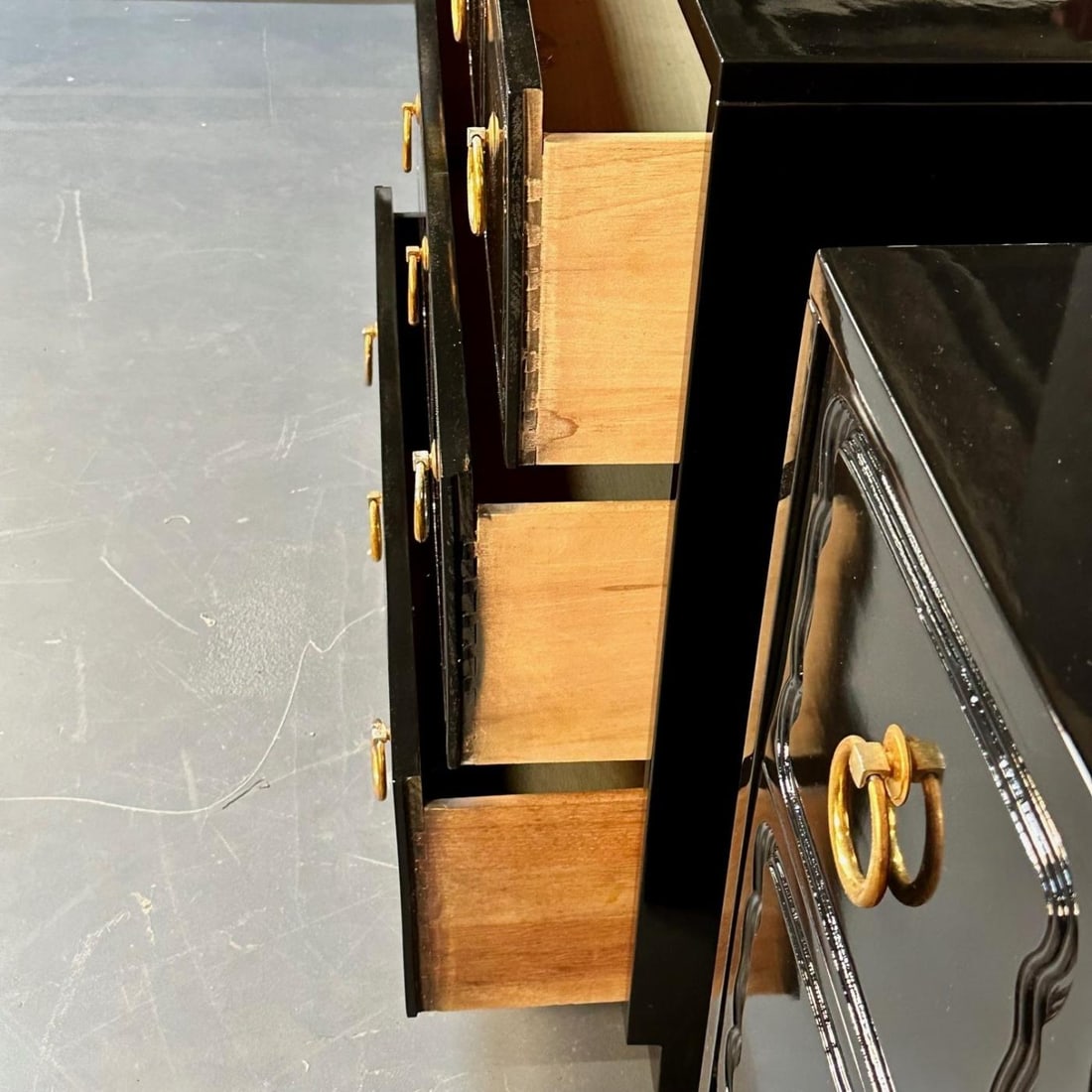 Pair Dorothy Draper for Heritage Style Espana Chests, Nightstands, Black Lacquer - 8