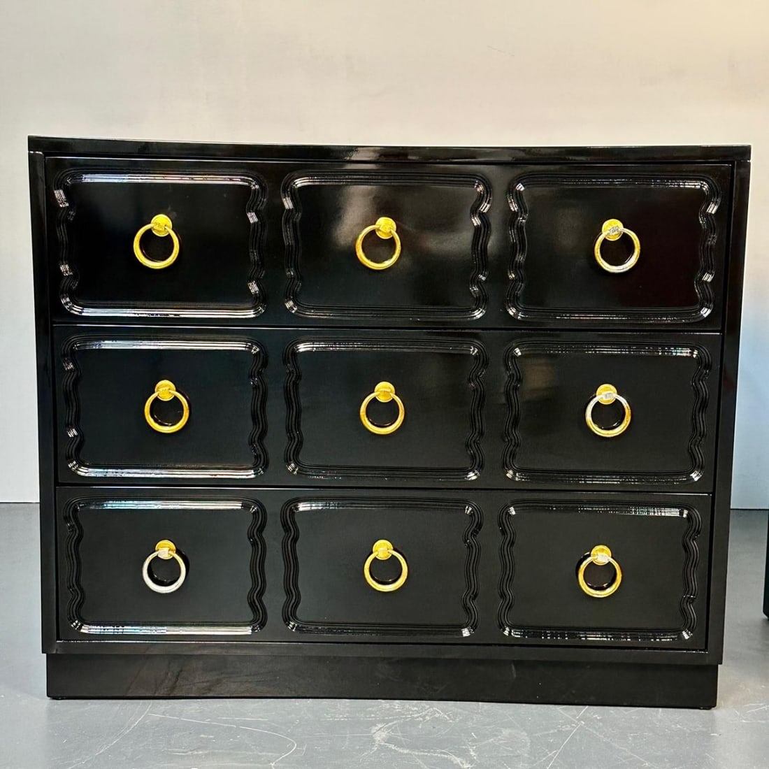 Pair Dorothy Draper for Heritage Style Espana Chests, Nightstands, Black Lacquer - 9