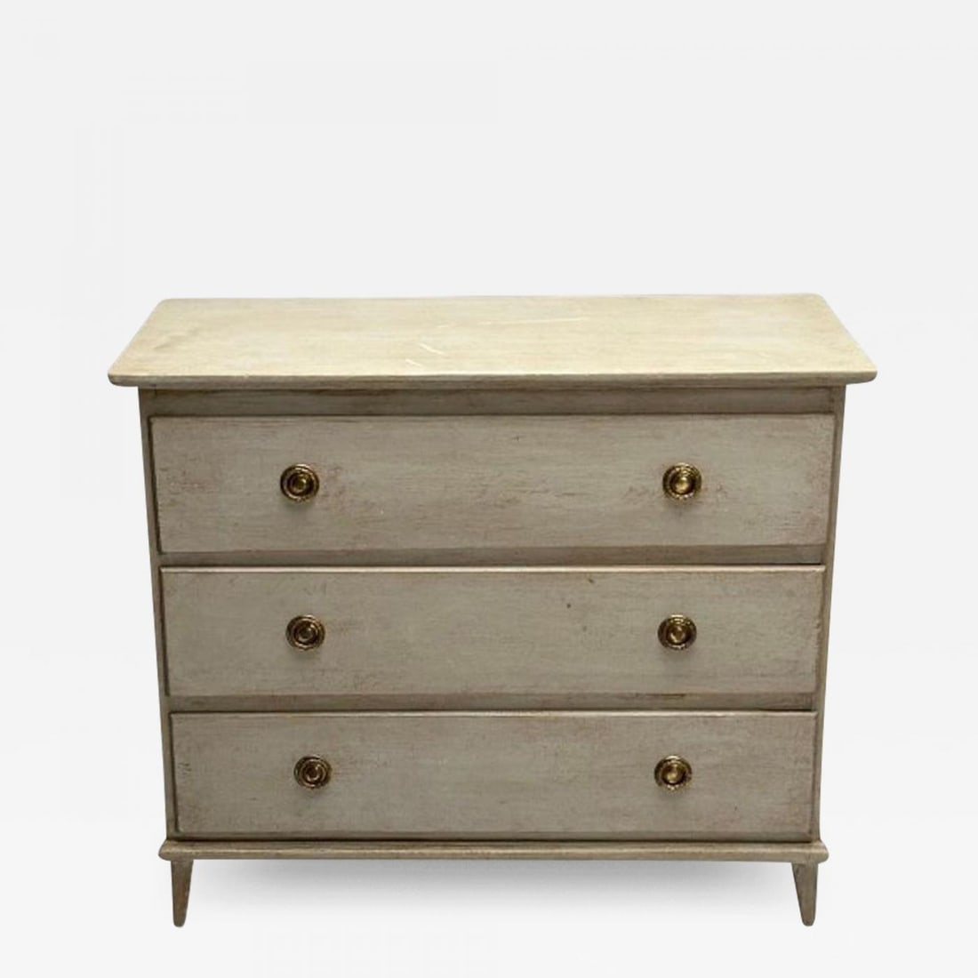 Gustavian, Swedish Commode, Grey Paint Distressed, Brass, Sweden, 1940s - 2