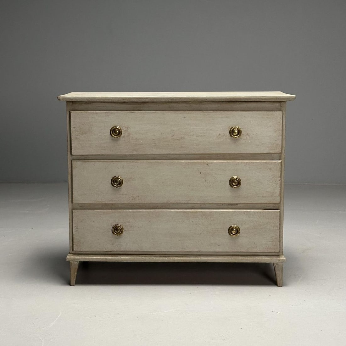 Gustavian, Swedish Commode, Grey Paint Distressed, Brass, Sweden, 1940s - 4