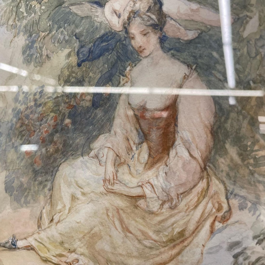 French Neoclassical Style Giltwood Wall / Console Mirror with Oval Artwork - 7