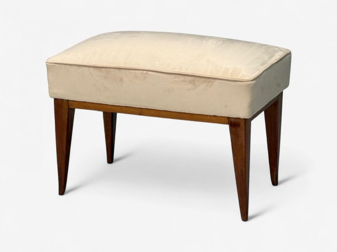 Guglielmo Pecorini, Stained Wood, Beige Velvet, Ottoman, Italy, 1950s - 11