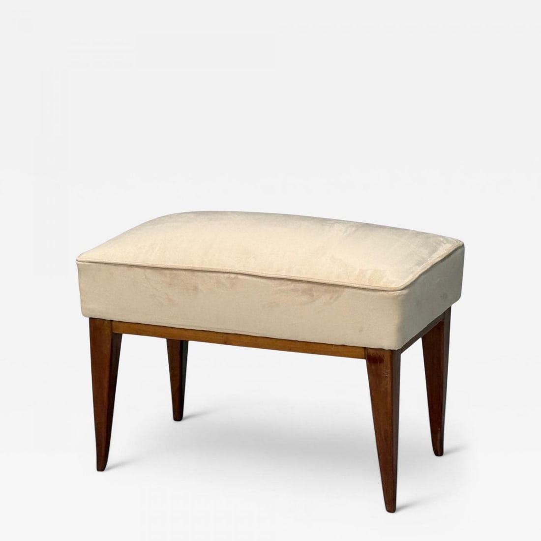 Guglielmo Pecorini, Stained Wood, Beige Velvet, Ottoman, Italy, 1950s - 2