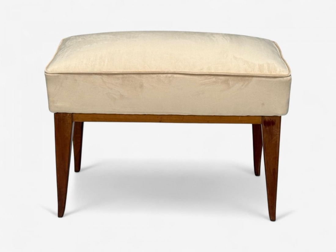Guglielmo Pecorini, Stained Wood, Beige Velvet, Ottoman, Italy, 1950s - 3