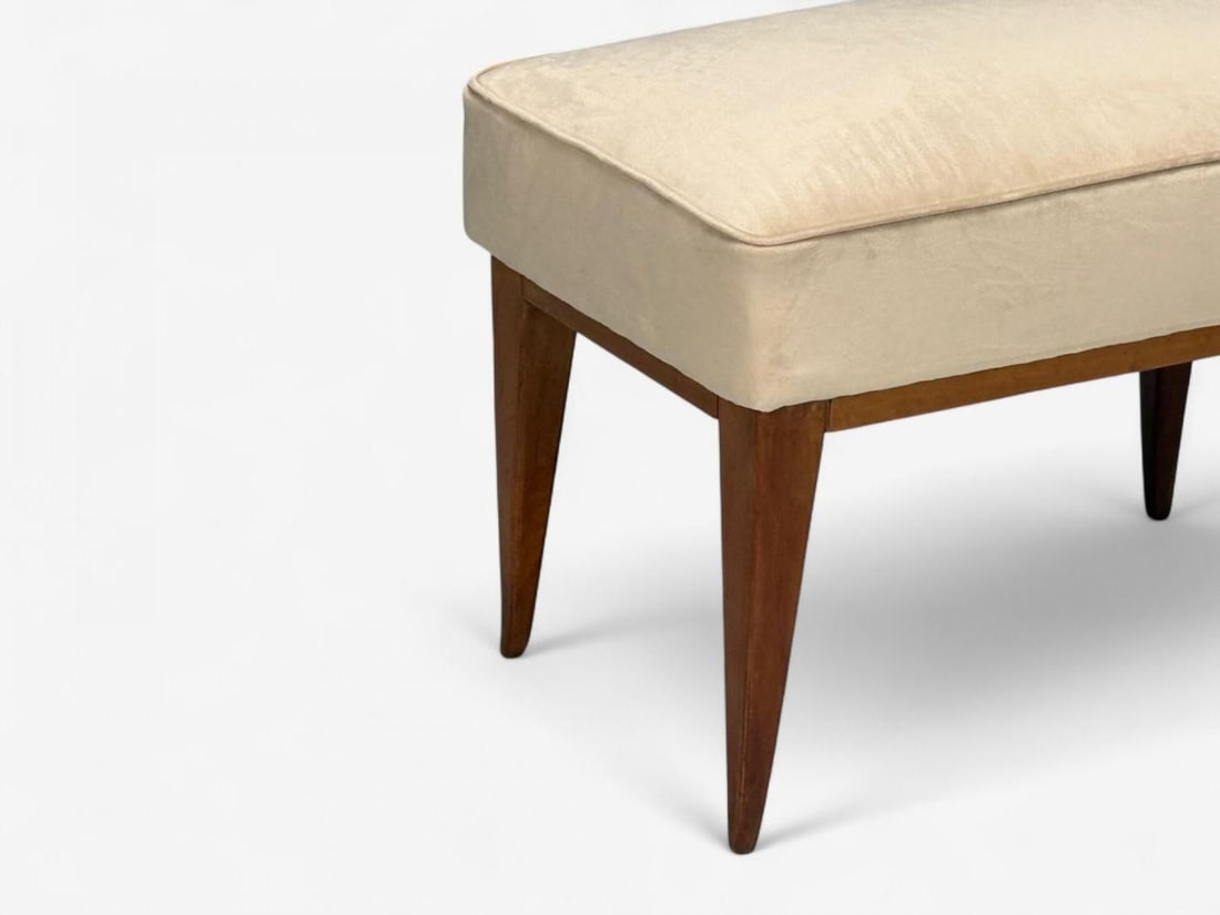 Guglielmo Pecorini, Stained Wood, Beige Velvet, Ottoman, Italy, 1950s - 5