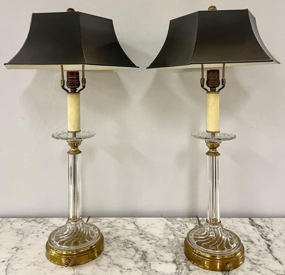 Mid Century Modern Pair of Baccarat Style Table Lamps, Crystal, 1960s - 11