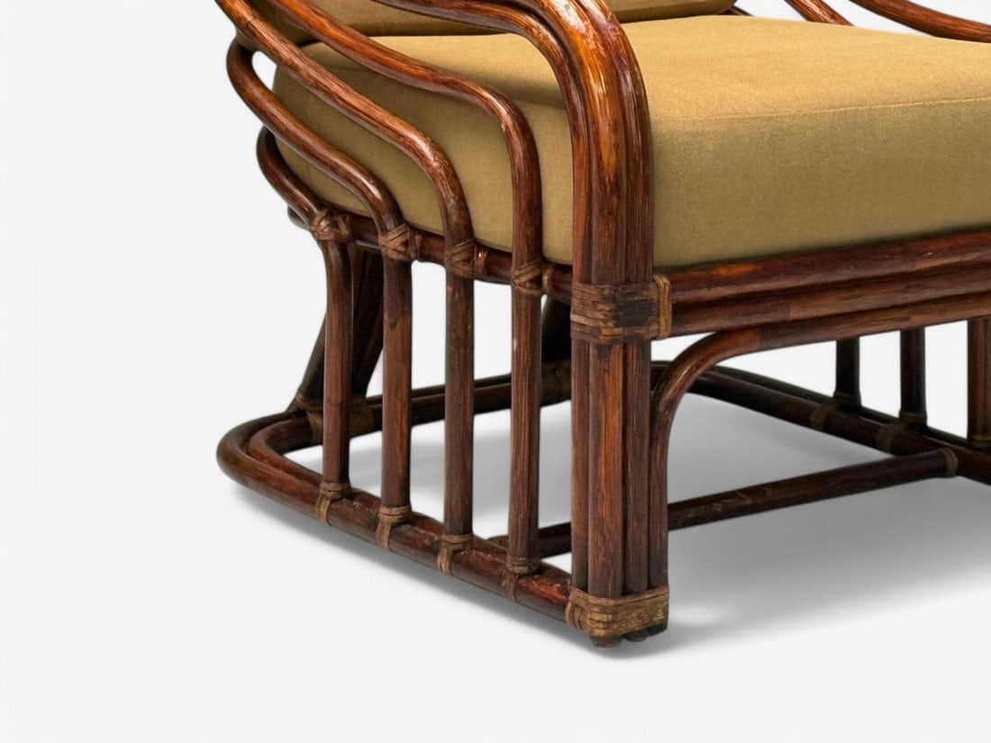 Brown Jordan, Mid-Century Modern, Bamboo, Camel Fabric, Lounge Chairs, 1960s - 10