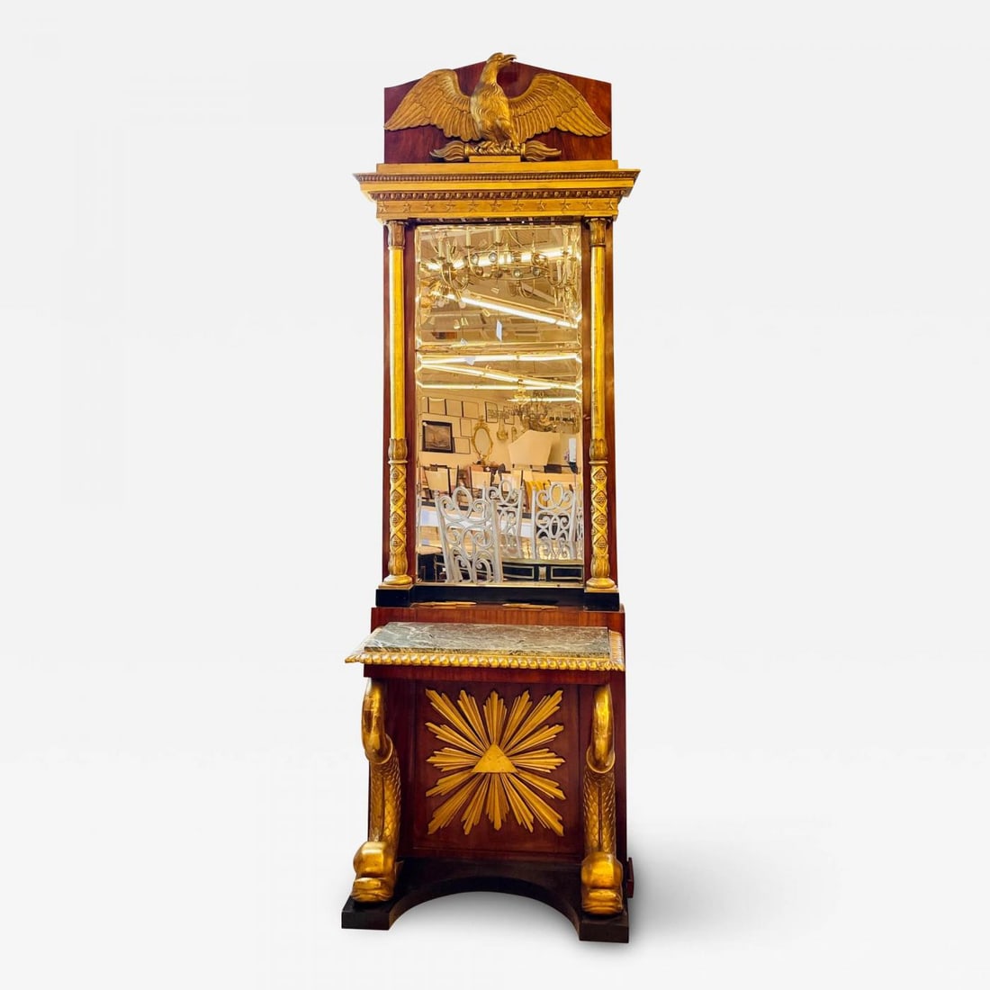 Carved Mahogany and Giltwood Neoclassical Console with Mirror by P.G Bylanders - 2