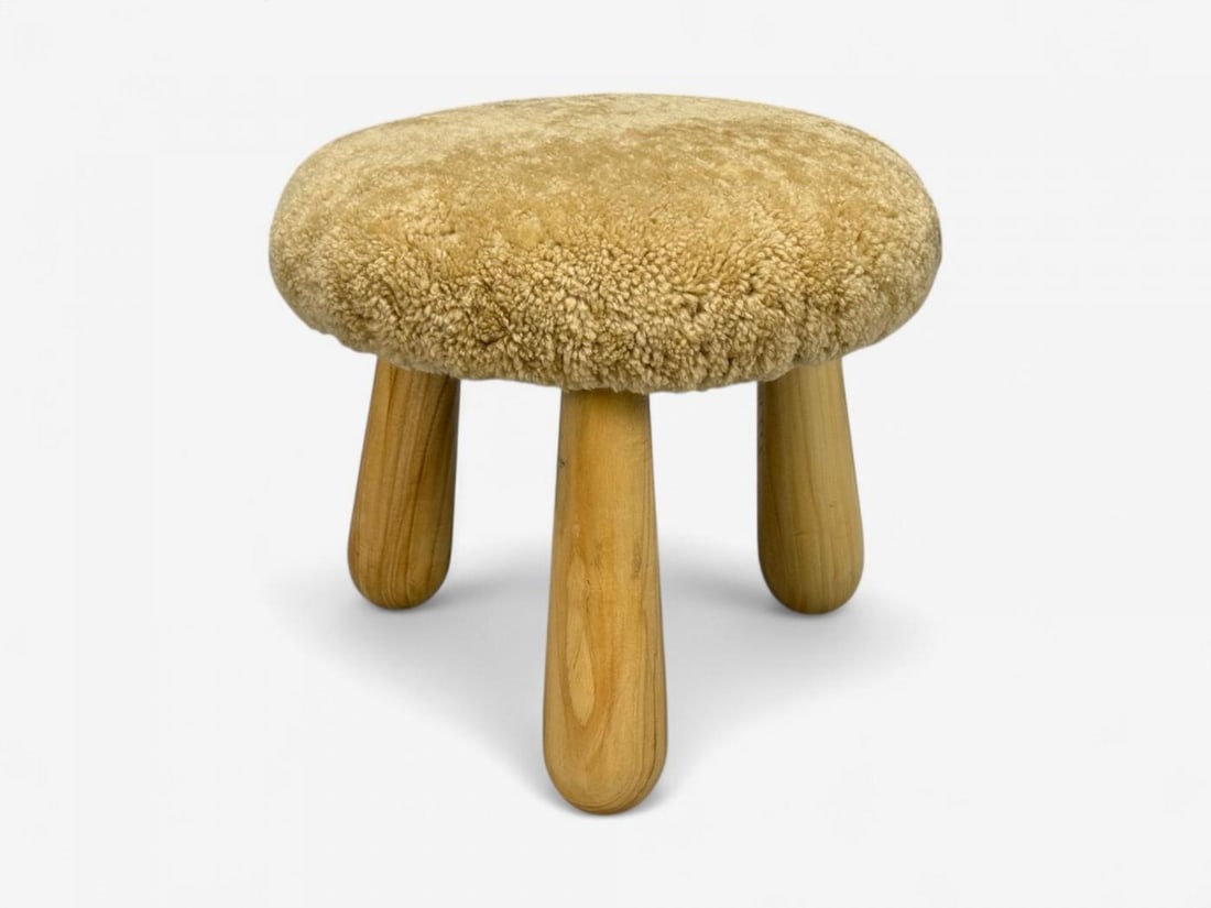 Danish Modern Style, Honey Sheepskin, Maple, Shearling Footstools, 21st C. - 5