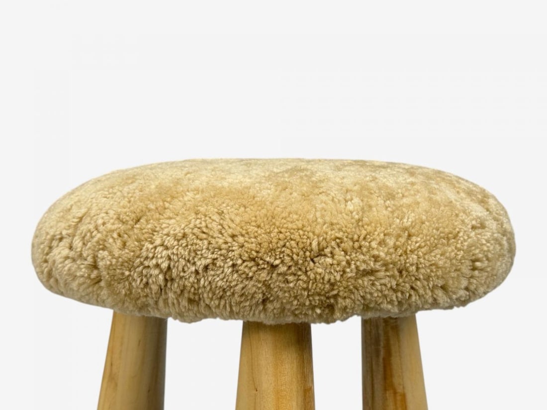 Danish Modern Style, Honey Sheepskin, Maple, Shearling Footstools, 21st C. - 6
