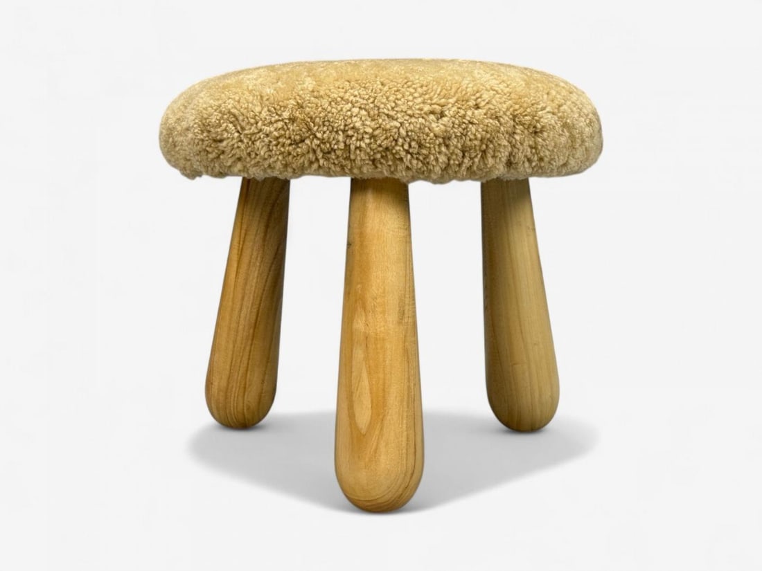 Danish Modern Style, Honey Sheepskin, Maple, Shearling Footstools, 21st C. - 7