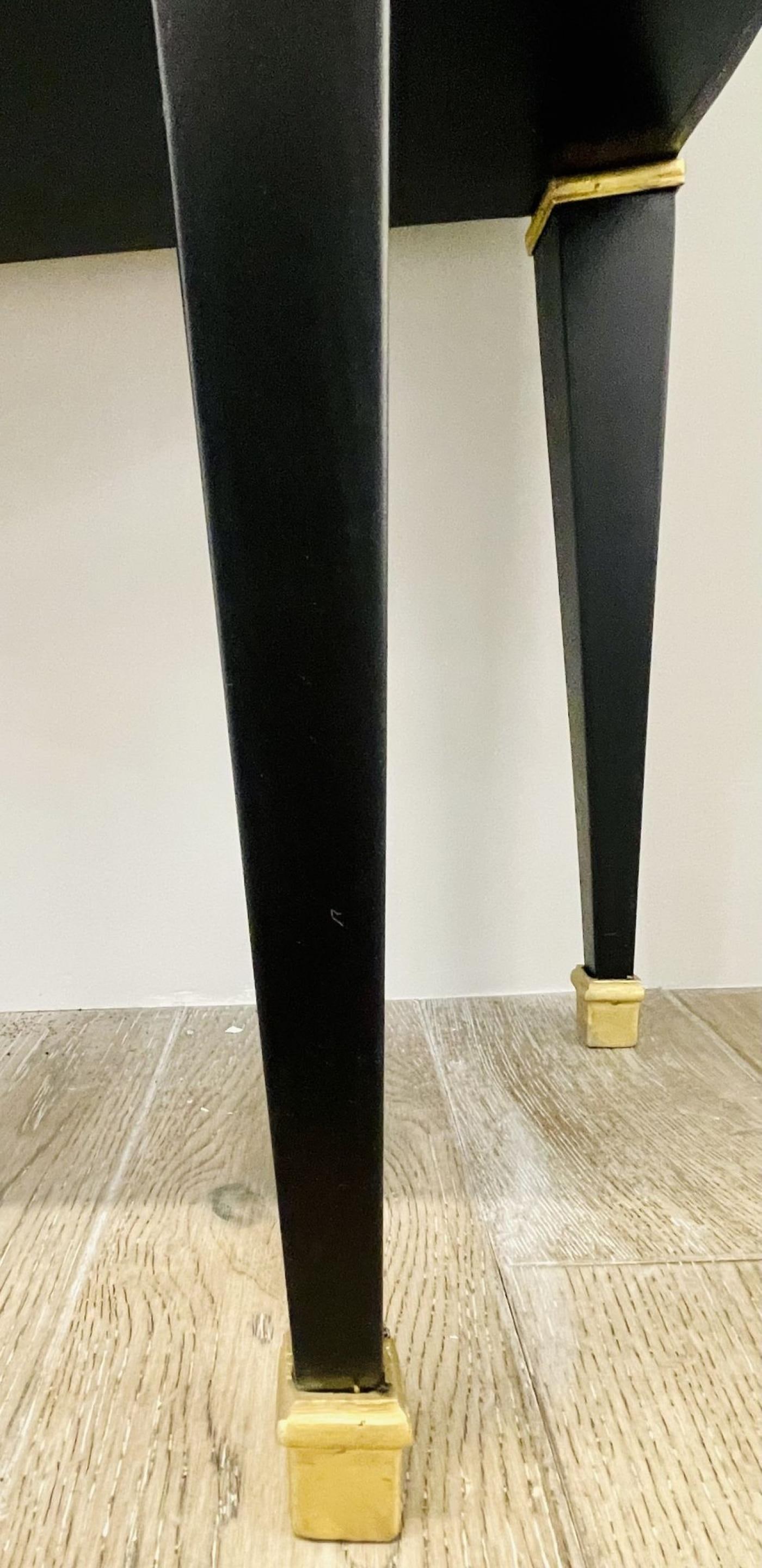 Pair of Jansen Inspired Marble-Top Galleried Ebonized End Tables / Nightstands - 12