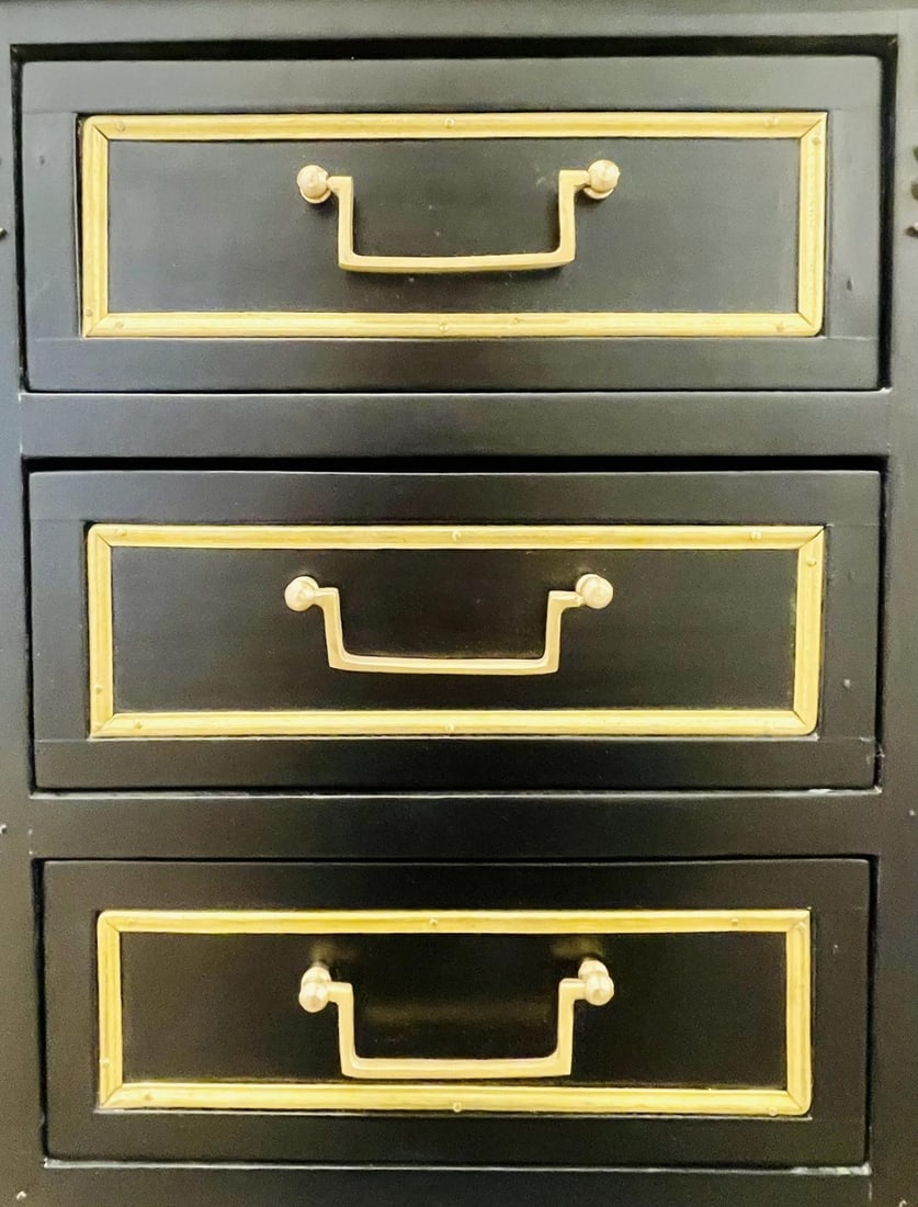 Pair of Jansen Inspired Marble-Top Galleried Ebonized End Tables / Nightstands - 7