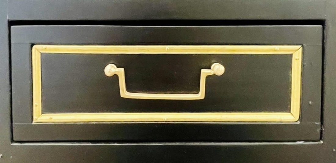 Pair of Jansen Inspired Marble-Top Galleried Ebonized End Tables / Nightstands - 9