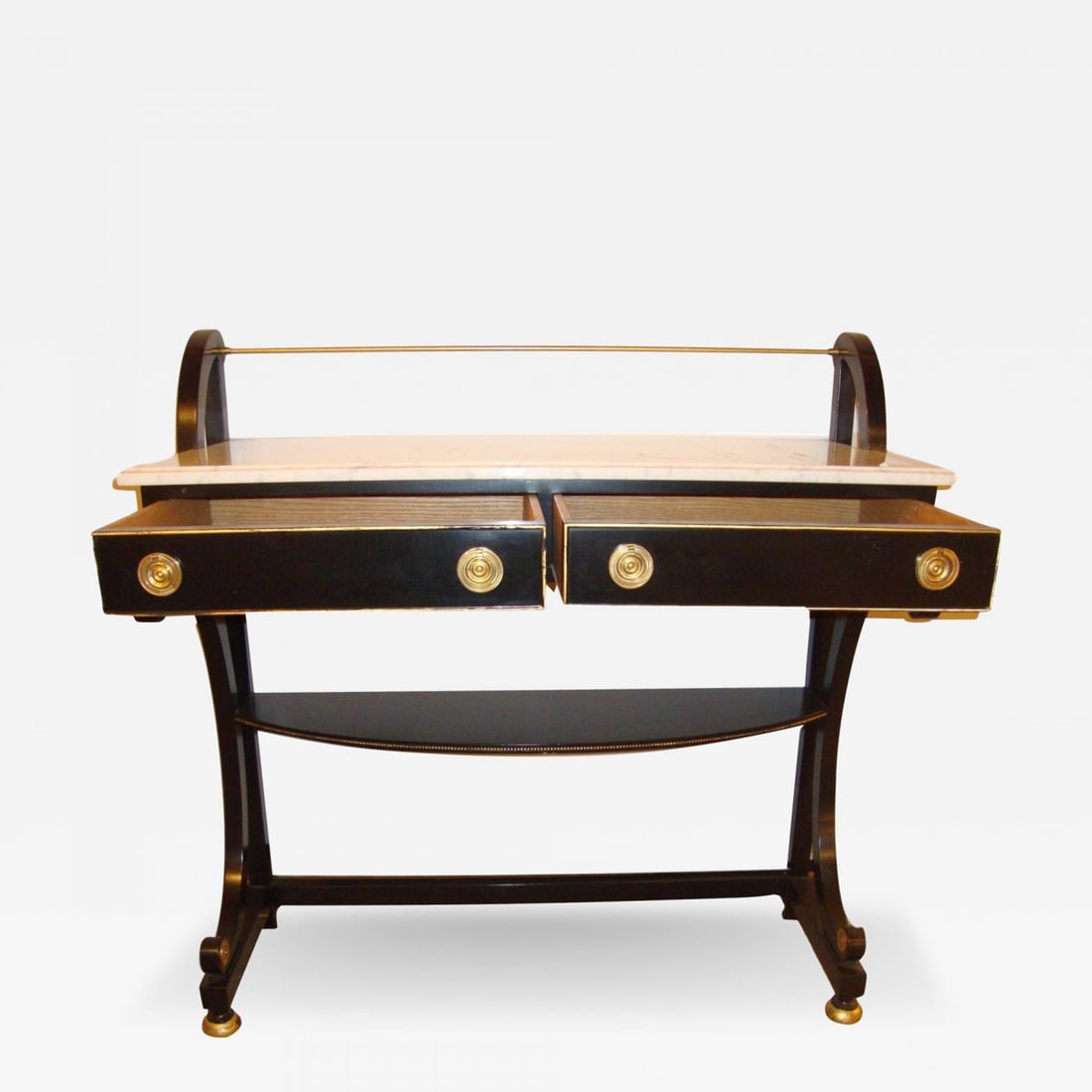 Ebonized Marble-Top Server or Sofa Table Attributed to Jansen - 2