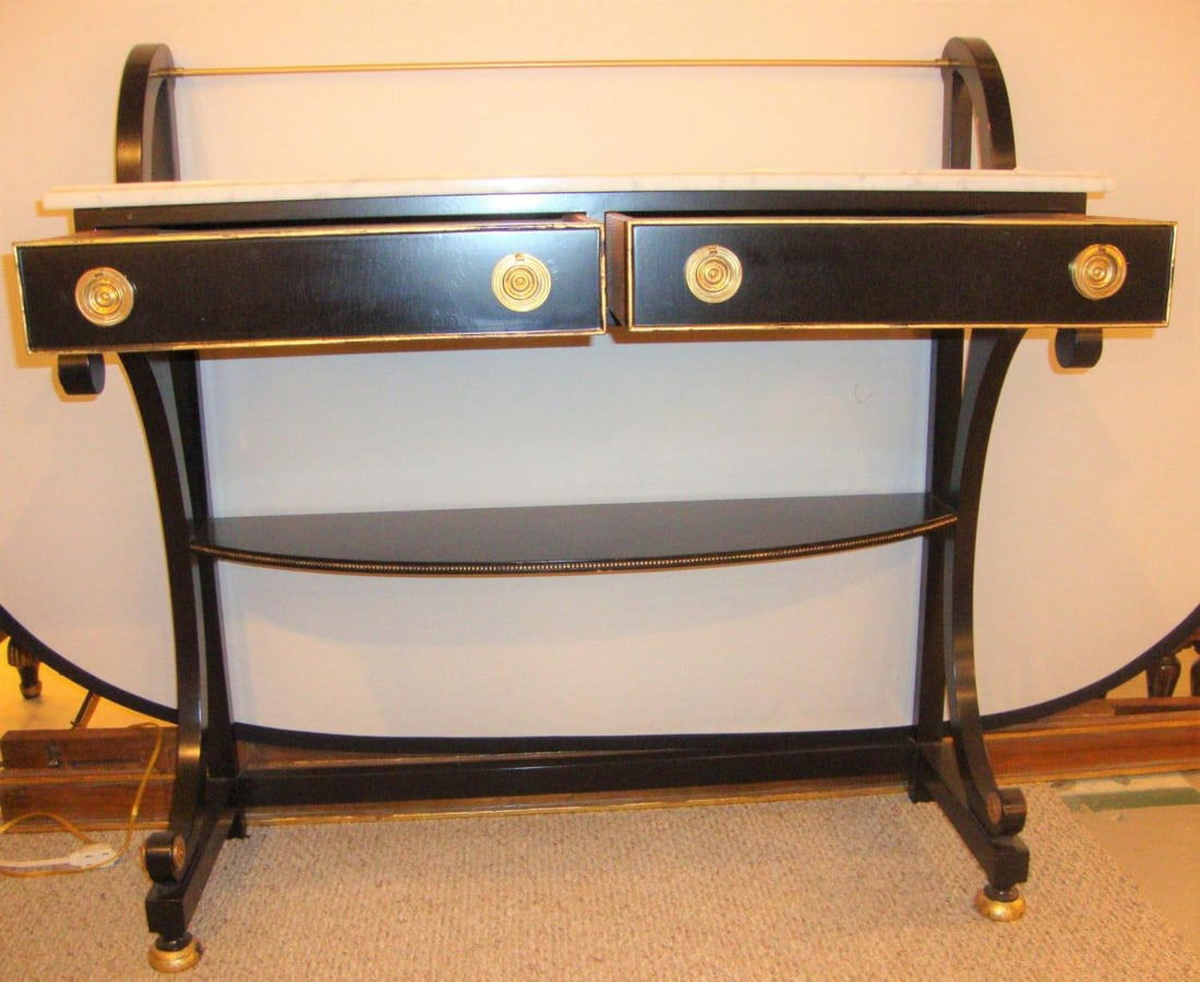Ebonized Marble-Top Server or Sofa Table Attributed to Jansen - 3