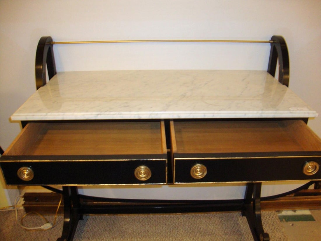 Ebonized Marble-Top Server or Sofa Table Attributed to Jansen - 4