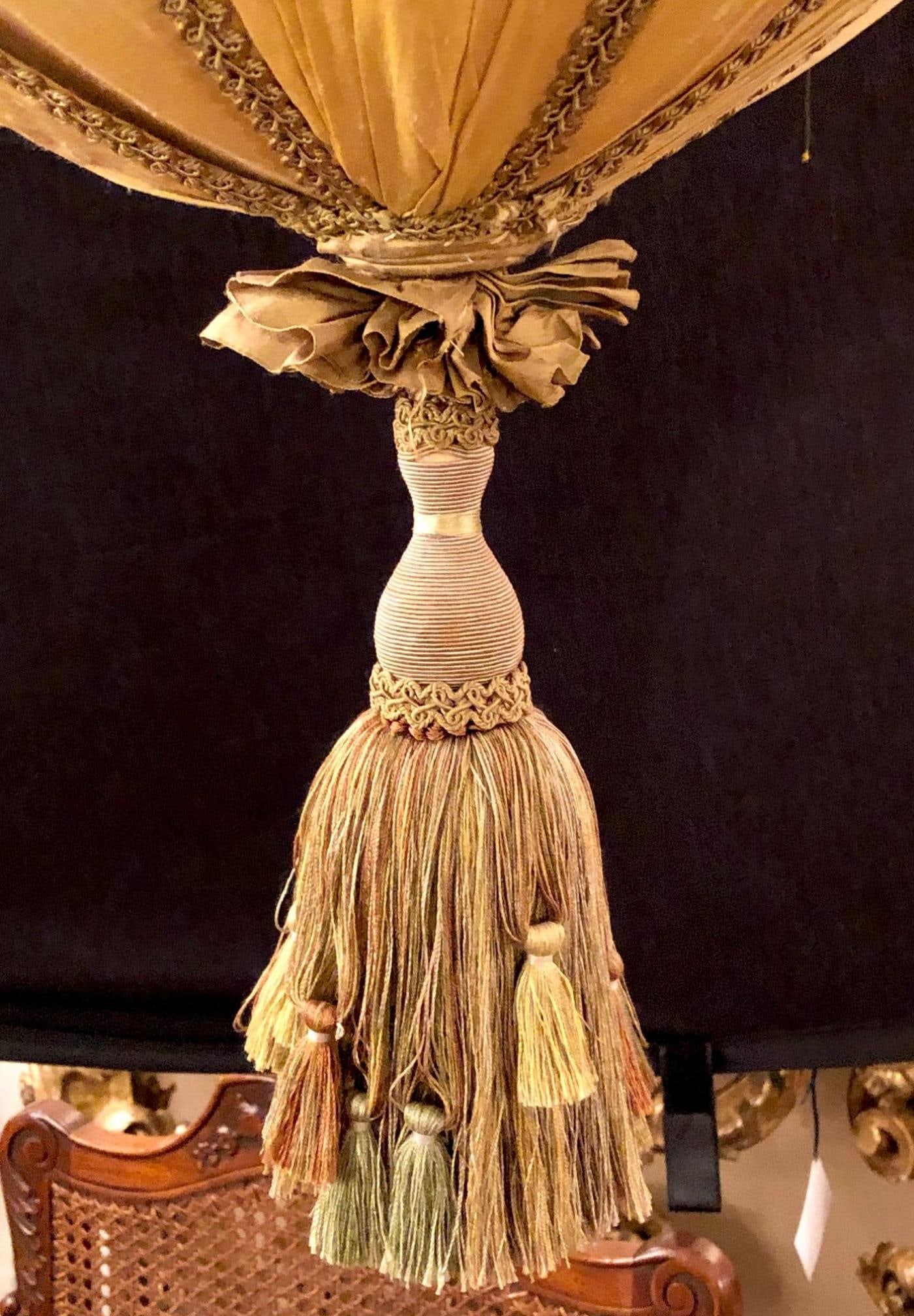 Palatial Light Fixture in Copper, Brass and Iron with Silk Dome Shade - 11