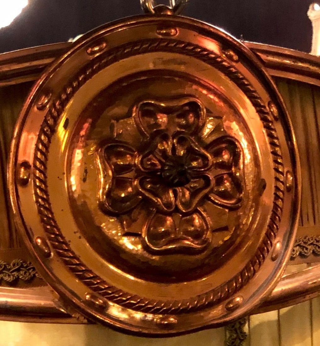 Palatial Light Fixture in Copper, Brass and Iron with Silk Dome Shade - 6