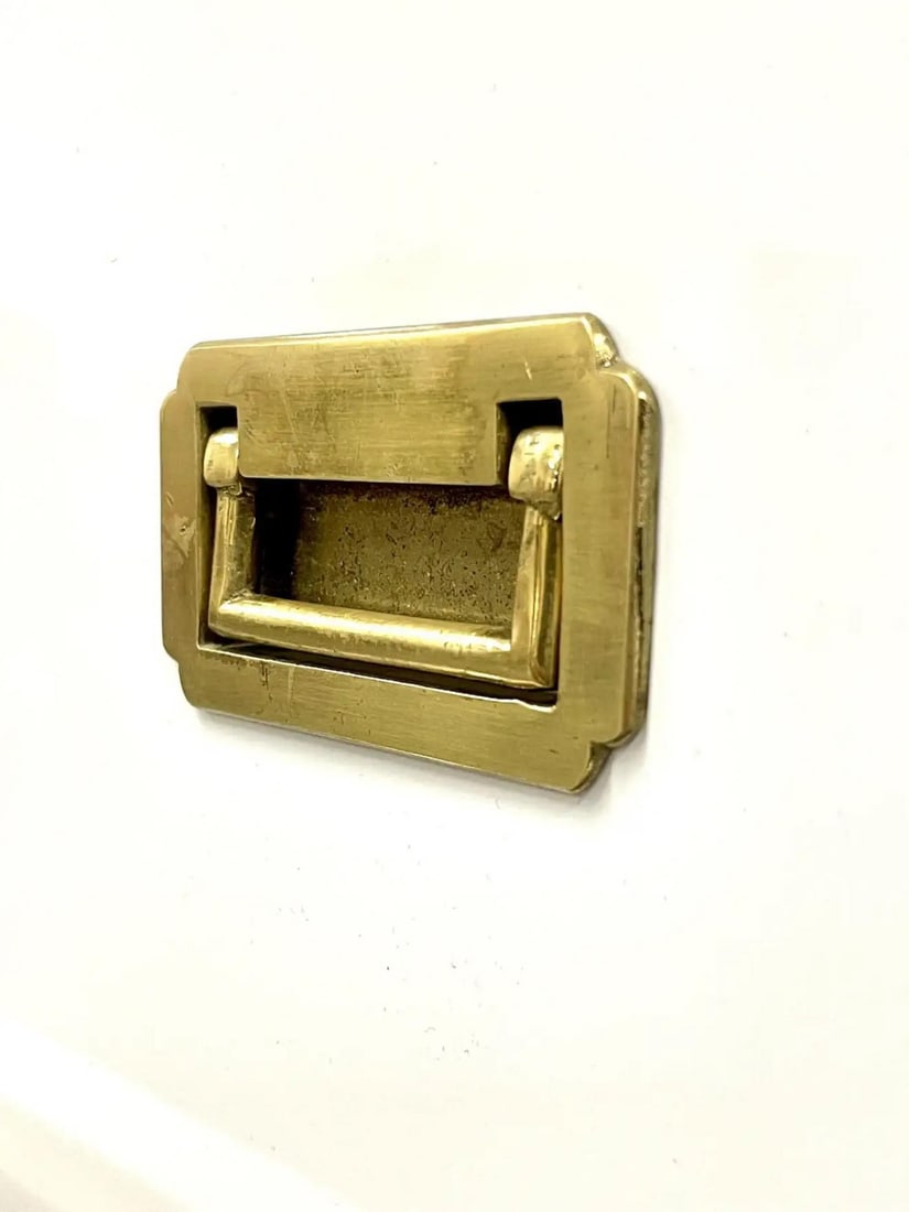 Pair Hollywood Regency Campaign Cabinets, Commodes, Nightstands, White Lacquer - 3