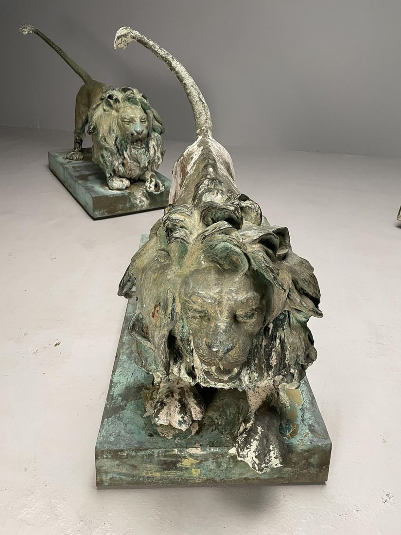 Lion Fountains, Lifesize Outdoor Statues, Patinated Bronze, England, 1860s - 11