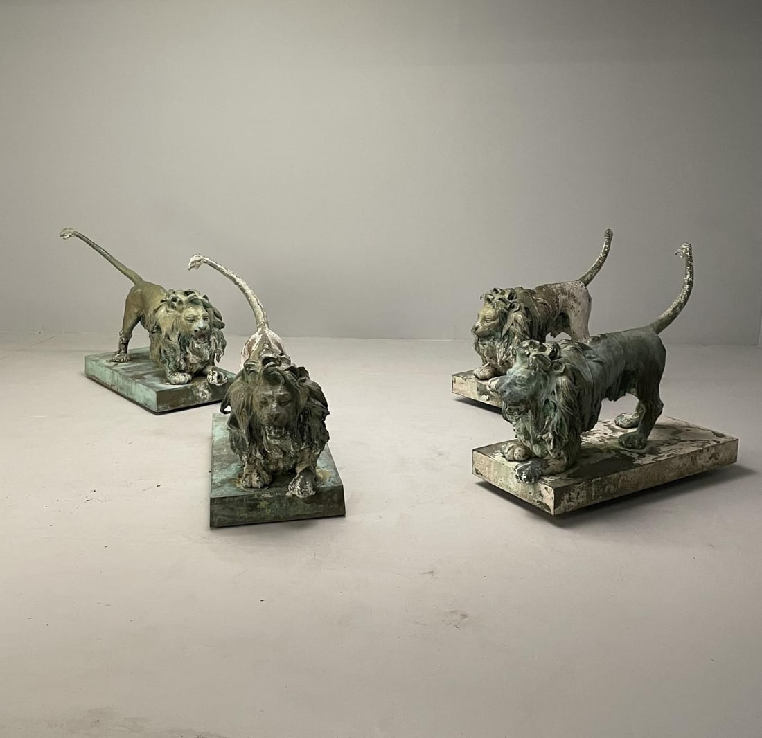 Lion Fountains, Lifesize Outdoor Statues, Patinated Bronze, England, 1860s - 6