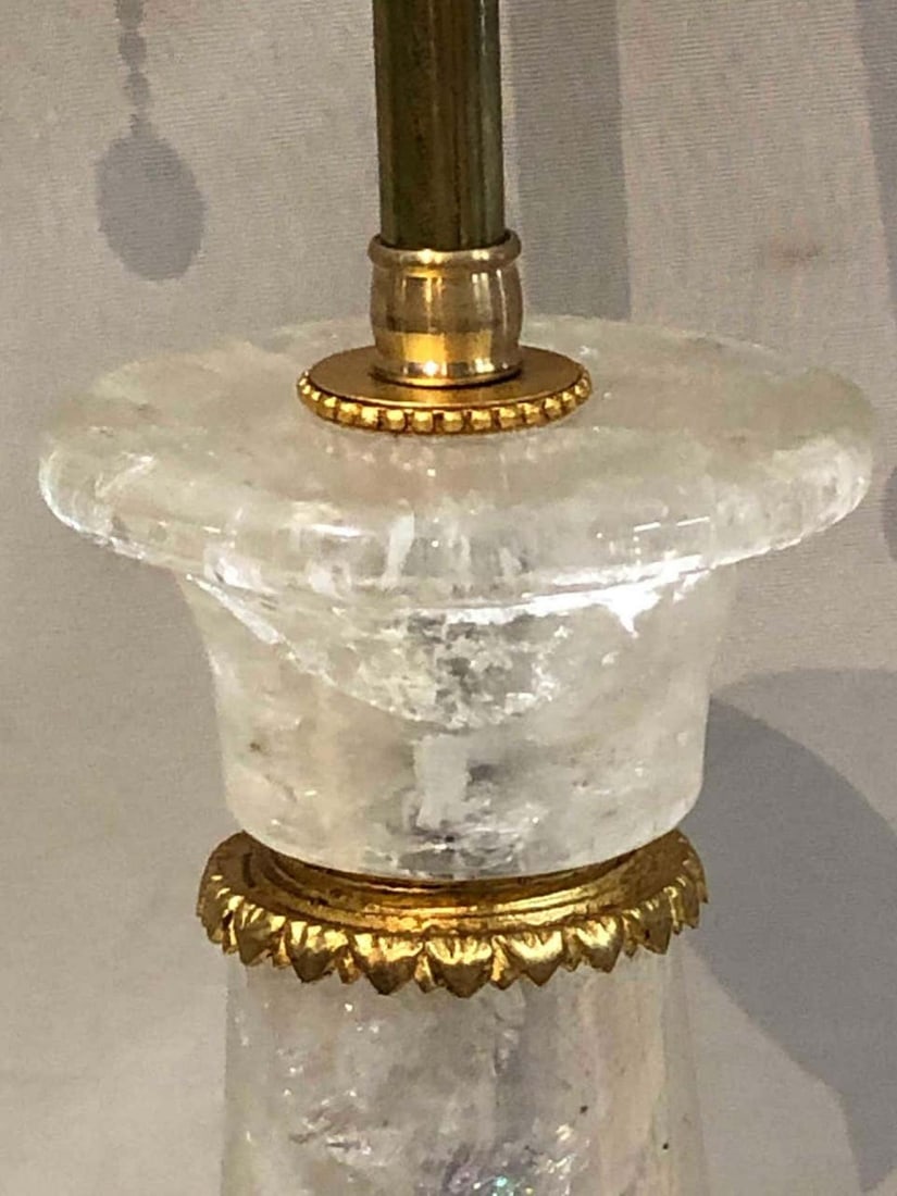Pair of Art Deco Style Large Rock Crystal and Brass Urn on Base Form Table Lamps - 4