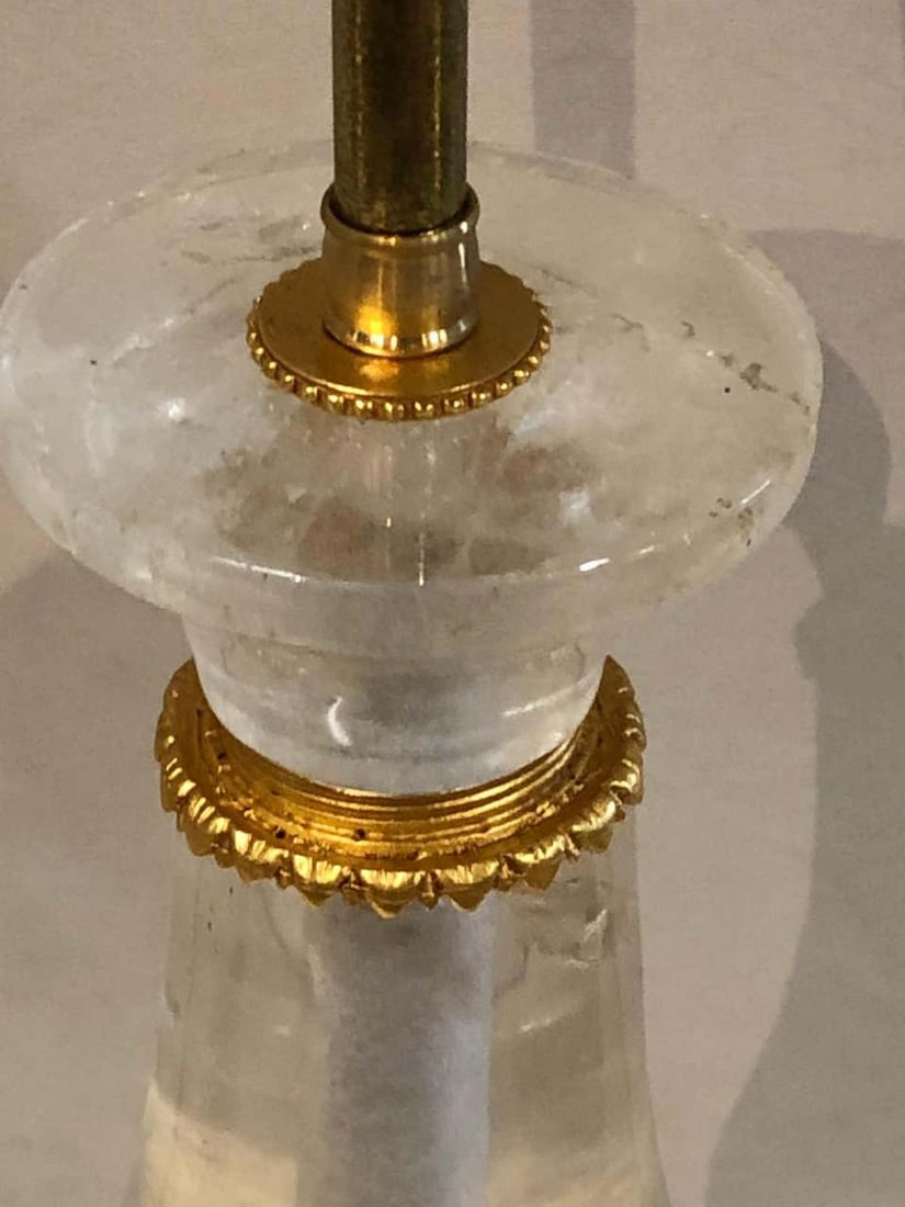 Pair of Art Deco Style Large Rock Crystal and Brass Urn on Base Form Table Lamps - 7