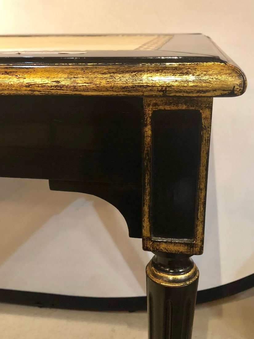 Ebonized Jansen Style Coffee Table with a Greek Key Design and Leather Top - 6