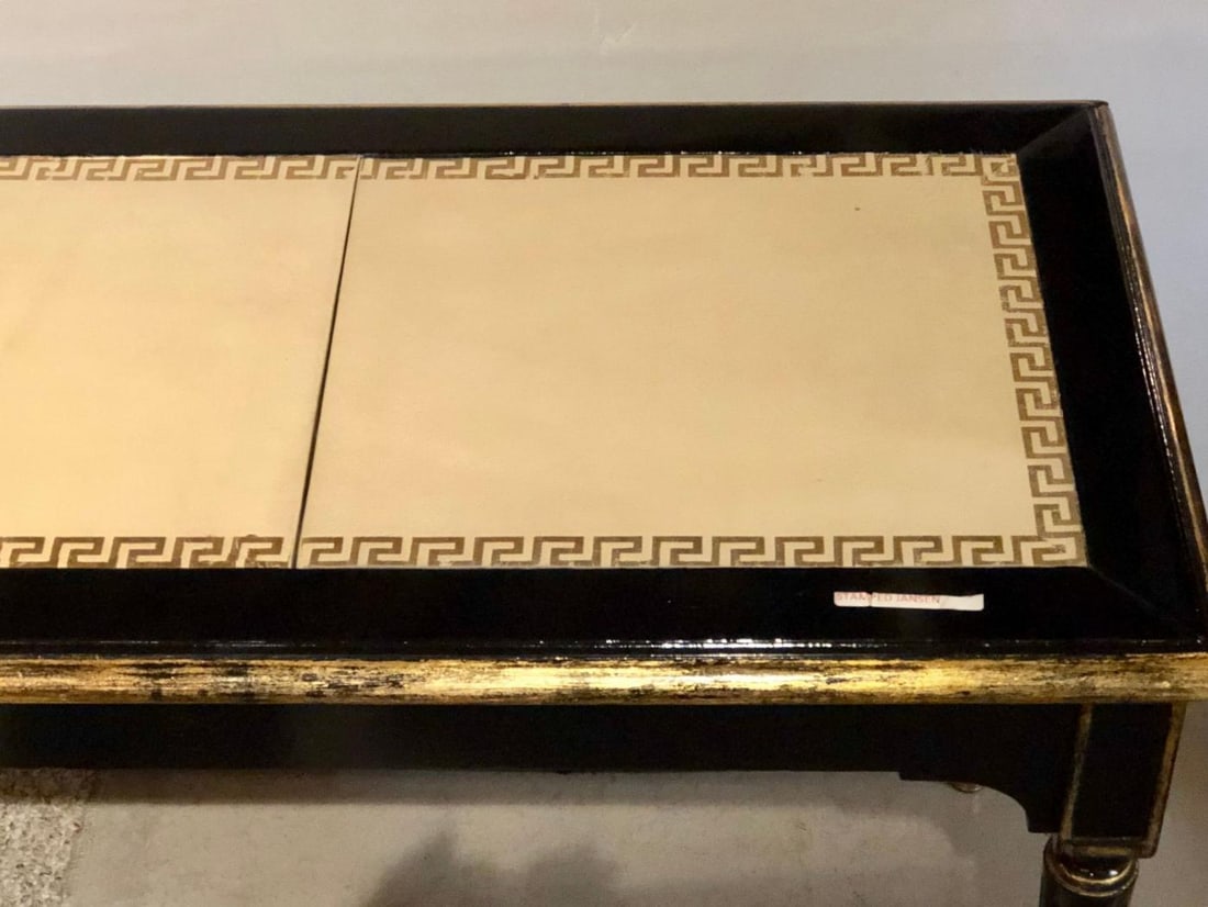 Ebonized Jansen Style Coffee Table with a Greek Key Design and Leather Top - 8