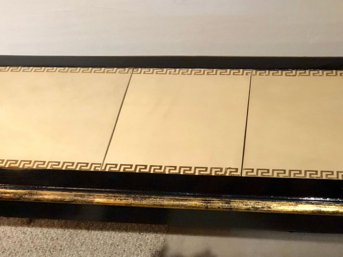 Ebonized Jansen Style Coffee Table with a Greek Key Design and Leather Top - 9