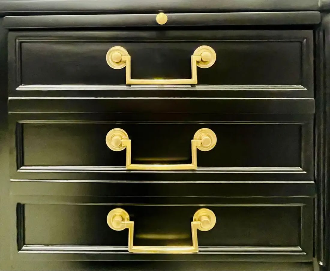 Hollywood Regency Jansen Style Ebony Desk, Writing Table, Louis XVI, Bronze - 10