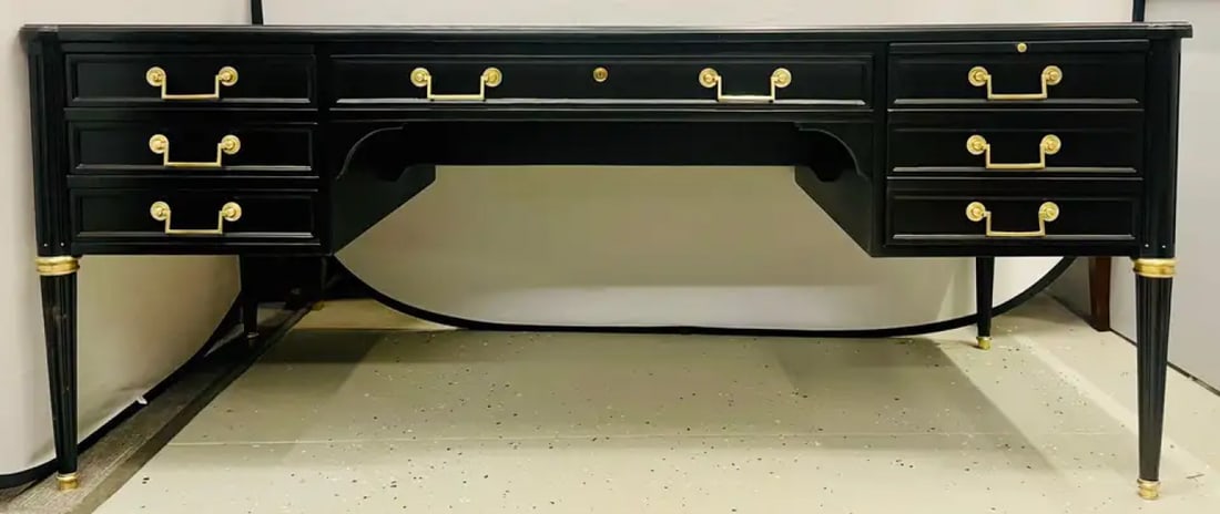 Hollywood Regency Jansen Style Ebony Desk, Writing Table, Louis XVI, Bronze - 7
