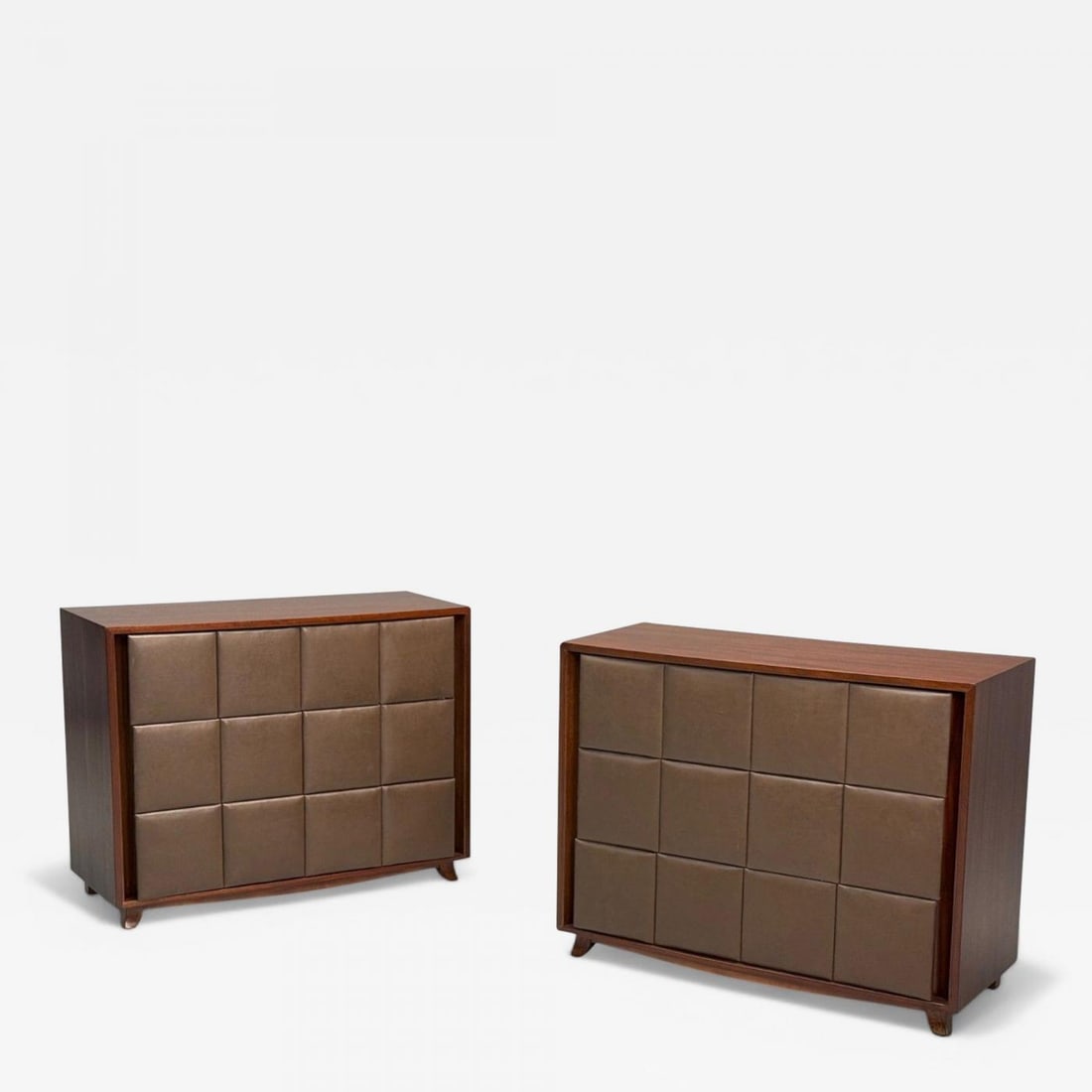 Gilbert Rohde, Mid-Century Modern, Dressers, Leather, Stained Wood, 1940s: Gilbert Rohde, Herman Miller, Mid-Century Modern, Leather, Stained Wood, Dressers, Nightstands, 1940s Pair of Gilbert Rohde for Herman Miller "Model 4140" chests of drawers having genuine brown