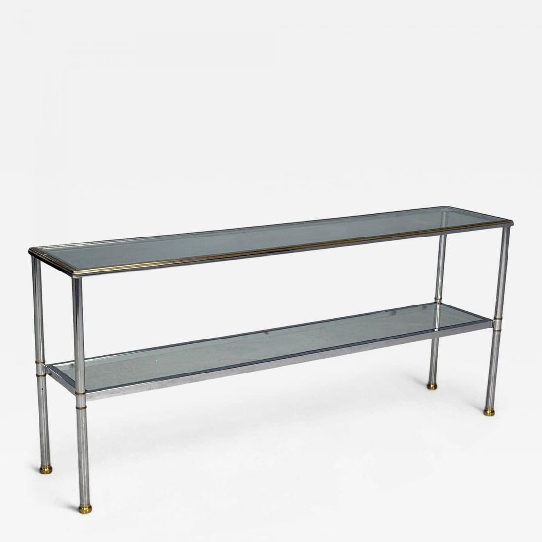 Maison Jansen Style, Steel, Brass, Glass, Console Table, France, 1970s - 2