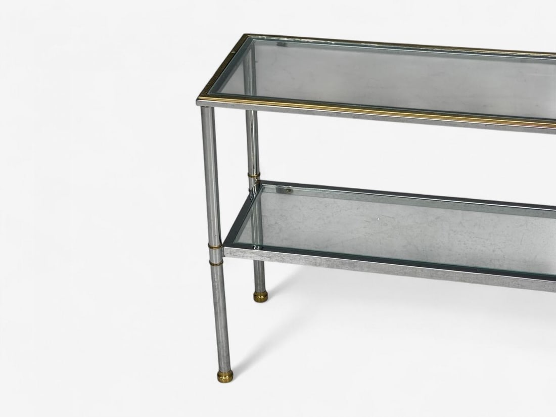Maison Jansen Style, Steel, Brass, Glass, Console Table, France, 1970s - 4