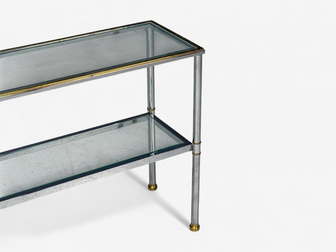 Maison Jansen Style, Steel, Brass, Glass, Console Table, France, 1970s - 7