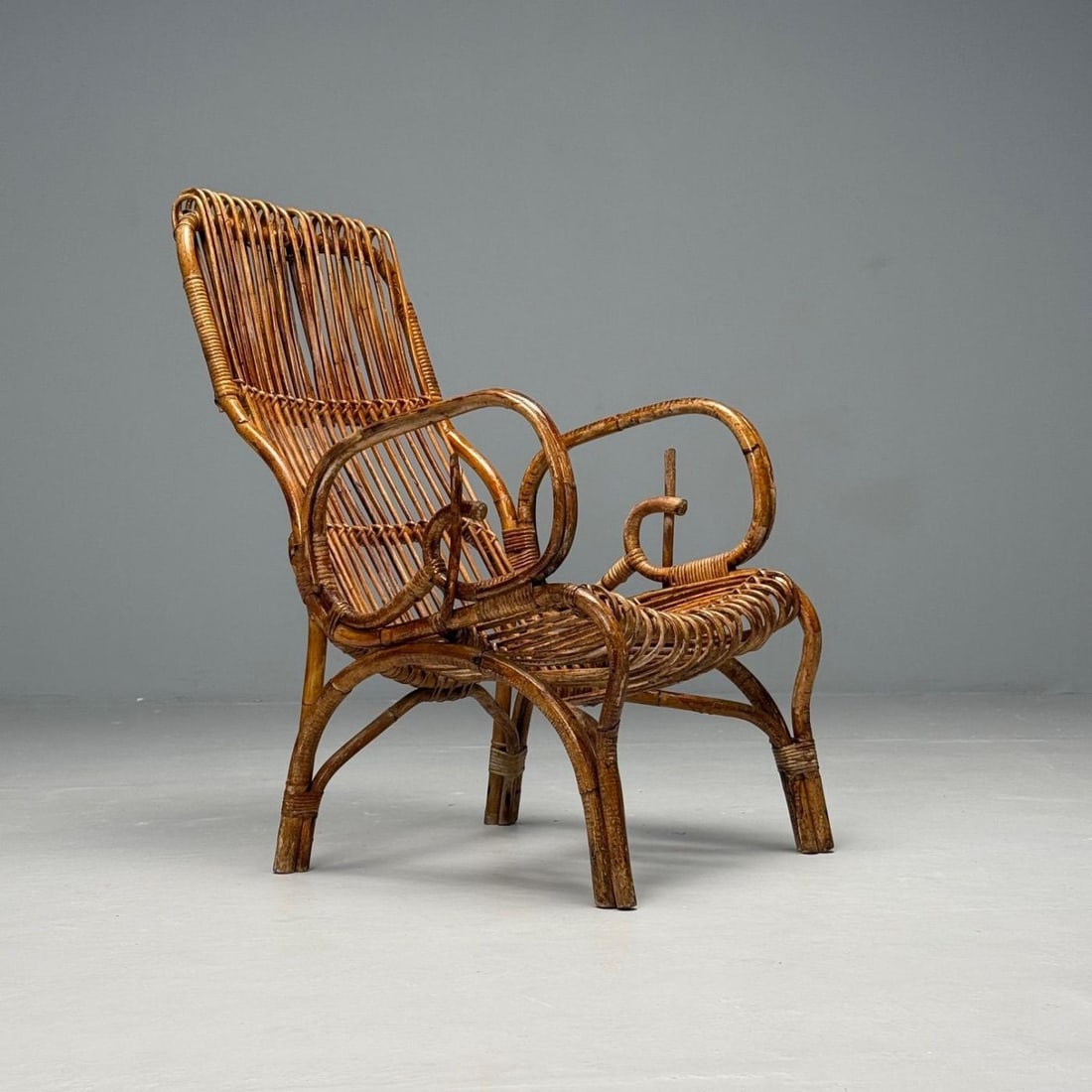 Italian Mid-Century Modern, Armchair, Rattan, Cane, Bamboo, Italy, 1960s - 4