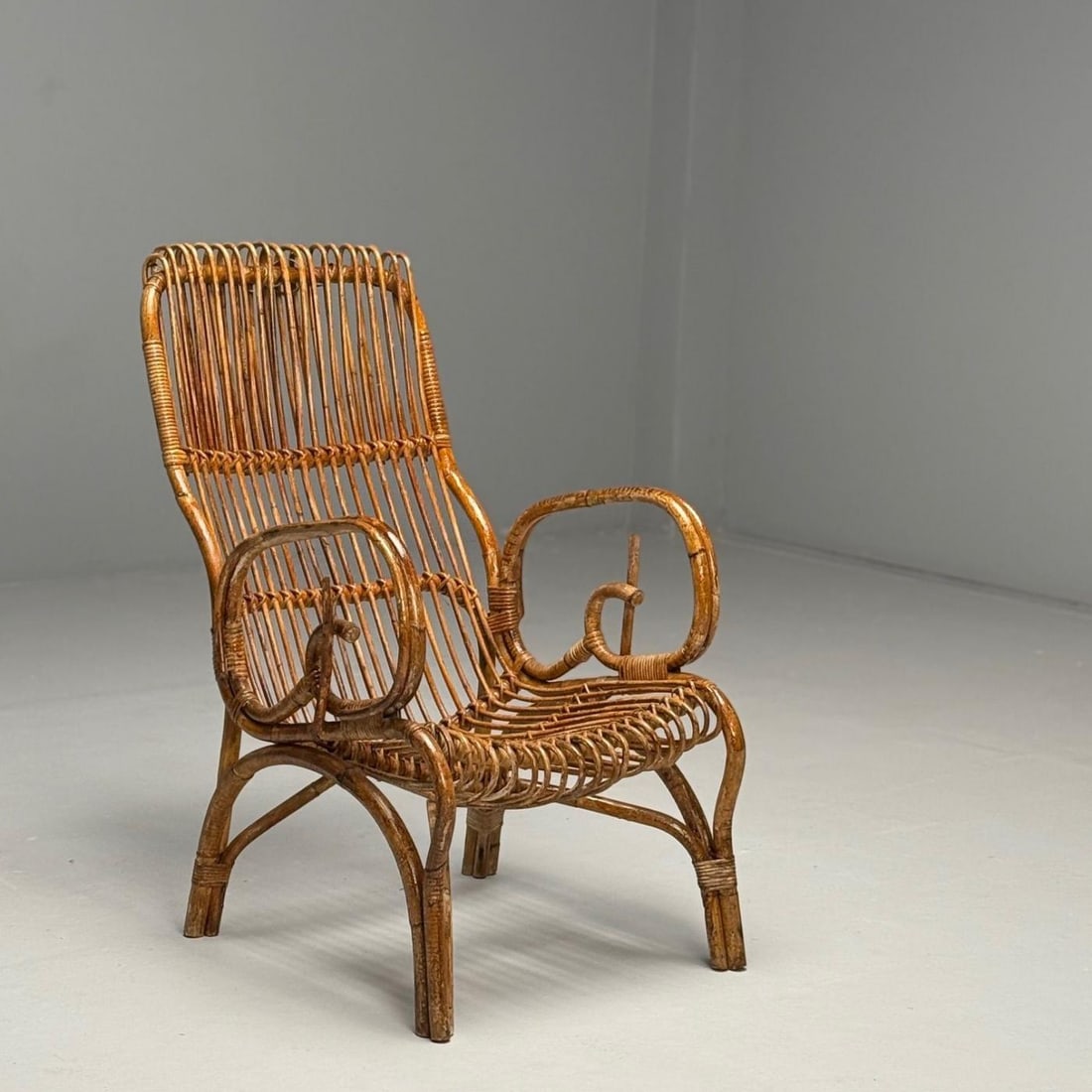 Italian Mid-Century Modern, Armchair, Rattan, Cane, Bamboo, Italy, 1960s - 5