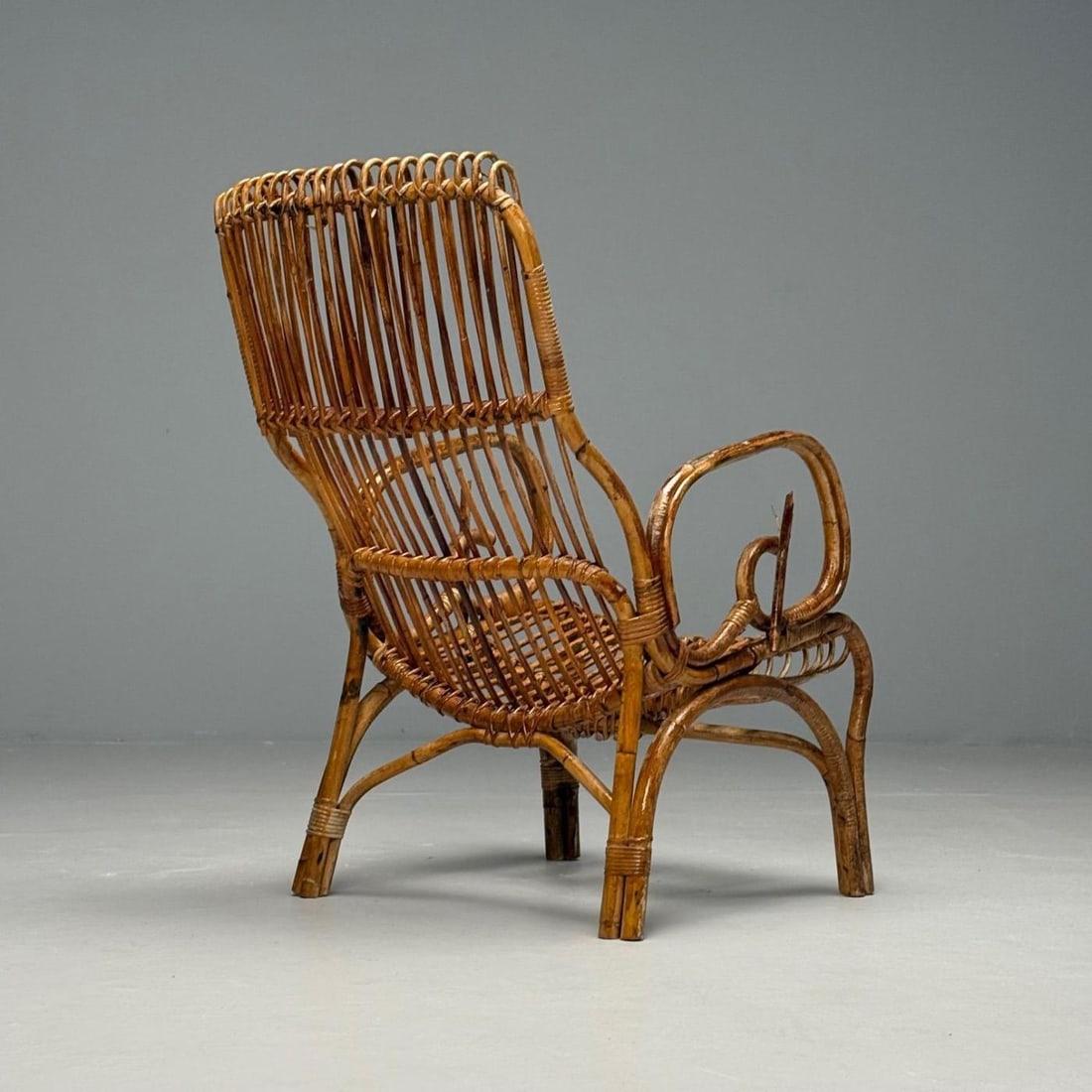 Italian Mid-Century Modern, Armchair, Rattan, Cane, Bamboo, Italy, 1960s - 9