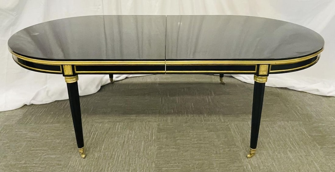 Dining Table, Louis XVI Maison Jansen Style, Black Lacquer, 15 Feet, Refinished - 3