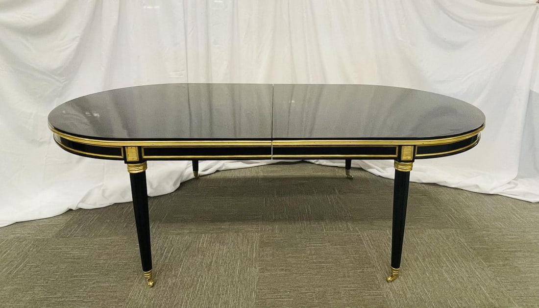 Dining Table, Louis XVI Maison Jansen Style, Black Lacquer, 15 Feet, Refinished - 5
