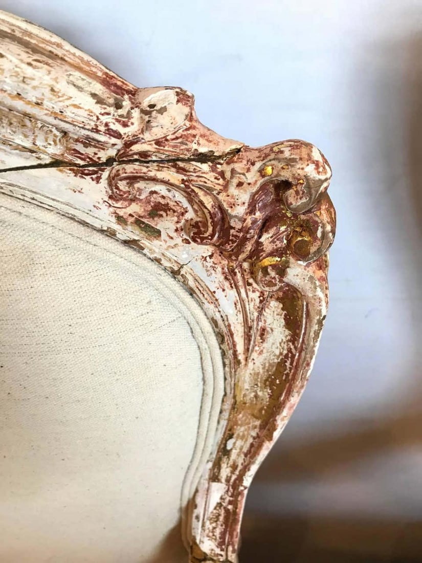 Pair of Antique Louis XV Style Armchairs in Painted Distressed Frames - 10