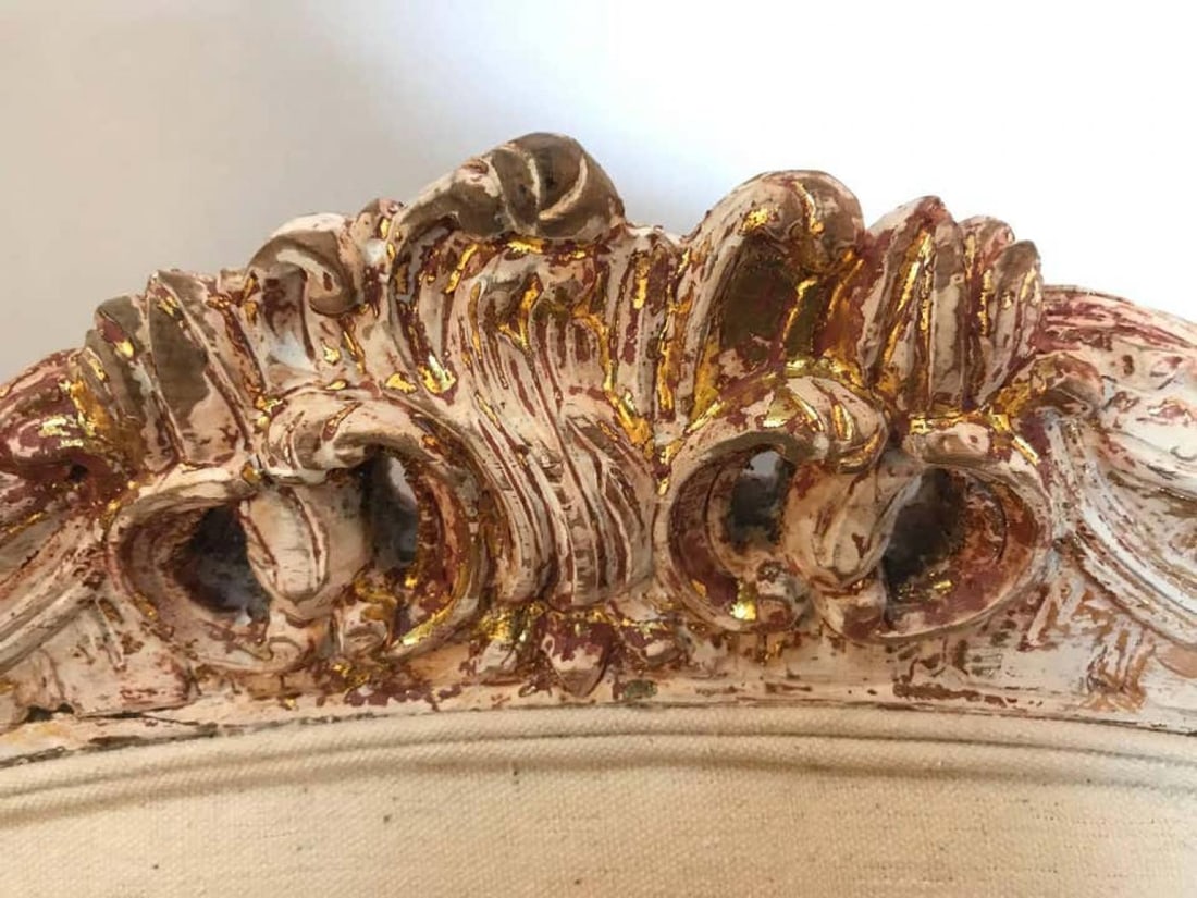 Pair of Antique Louis XV Style Armchairs in Painted Distressed Frames - 5