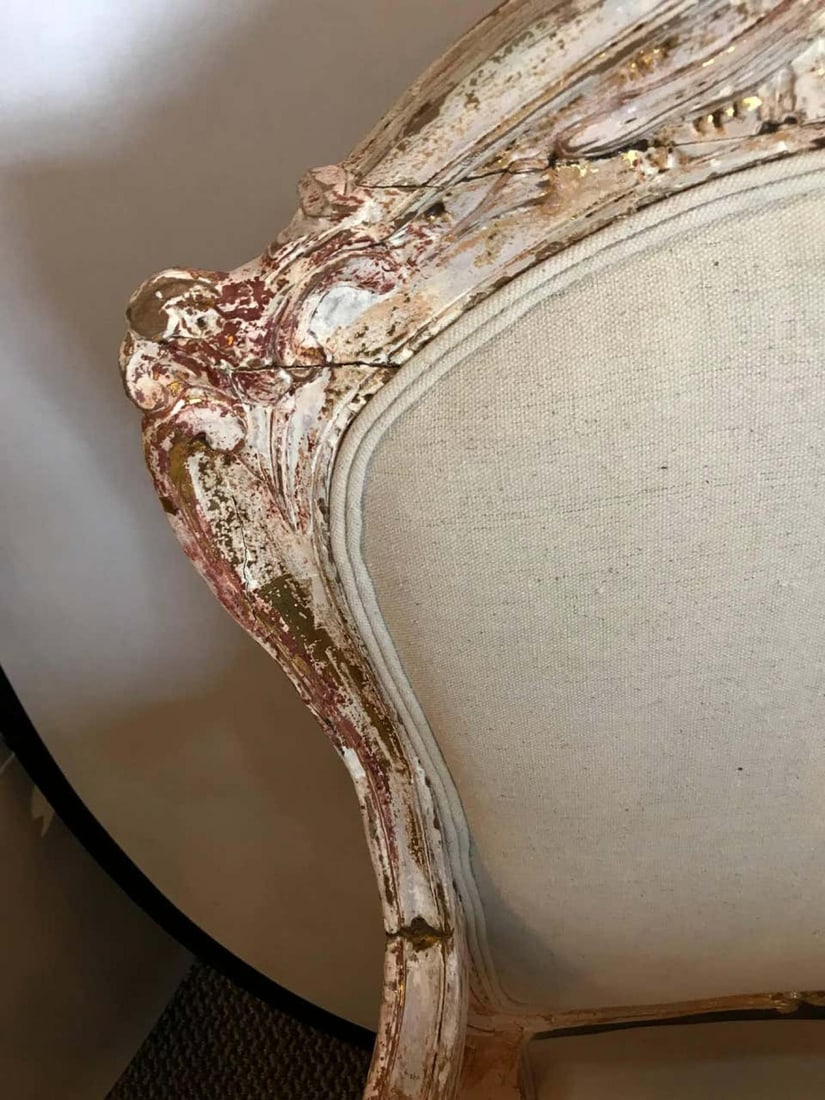 Pair of Antique Louis XV Style Armchairs in Painted Distressed Frames - 9