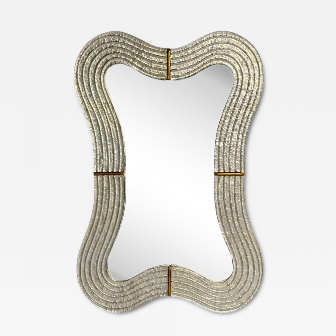 Modern Wavy Wall Mirror, Murano Glass, Silver Leaf, Brass, Italy, 21st C. - 2