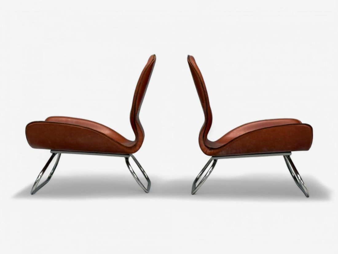 KOI, Modern, Cognac Leather, Nickel, K-3 Low Lounge Chairs, England, 2000s - 7